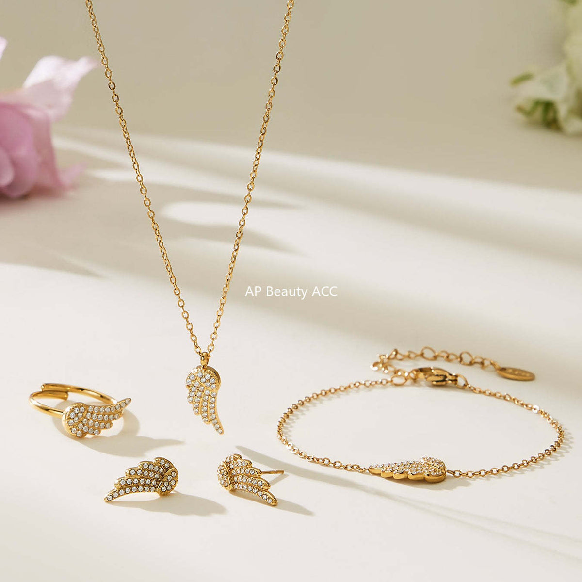 D관 - 스테인리스 스틸 날개 큐빅 18K 도금 팔찌 목걸이 귀걸이 반지 [TXP486] 25.11-4