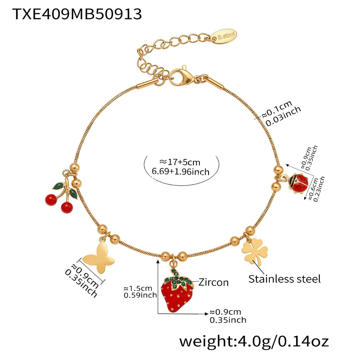 D관 - 체리 딸기 펜던트 18K 도금 스테인리스 스틸 목걸이 팔찌 발찌 [TXP409-TXE409-TXS409] 25.09-3