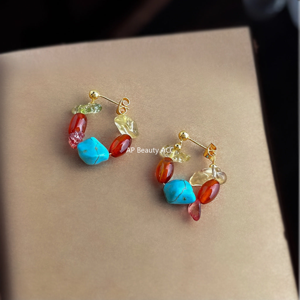 C관 - 천연 홍마노 터키석 스트로베리 쿼츠 핸드메이드 귀걸이 [S17] 25.10-3