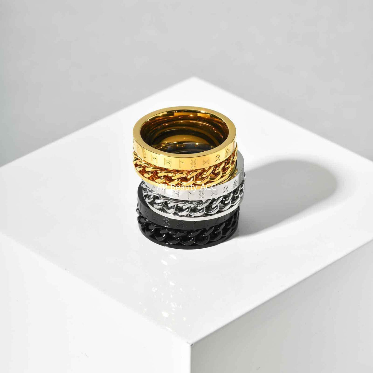 G관 - 스테인리스 스틸 룬 문자 체인 회전 반지 [R-651] 25.10-5