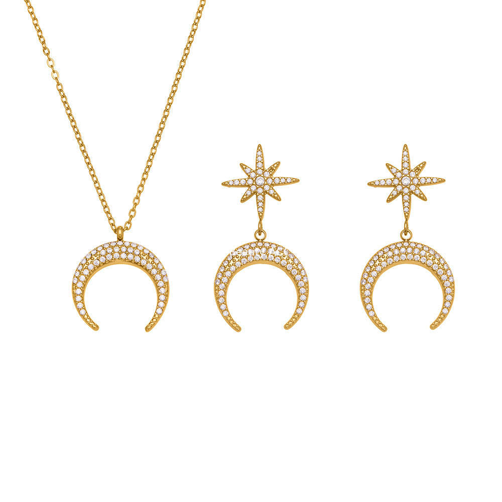 D관 - 스테인리스 스틸 팔각별 초승달 큐빅 펜던트 귀걸이 목걸이 [TXP485] 25.11-4