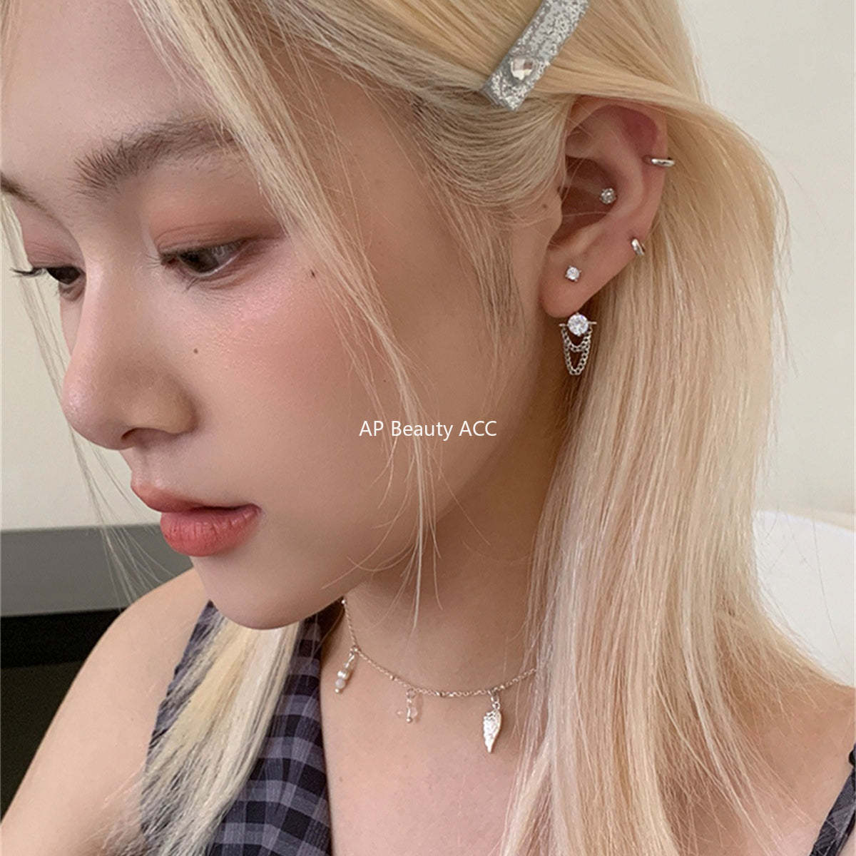 A관 - 티타늄 스틸 큐빅 체인 드롭 투웨이 귀걸이 [EH-4193] 25.10-4