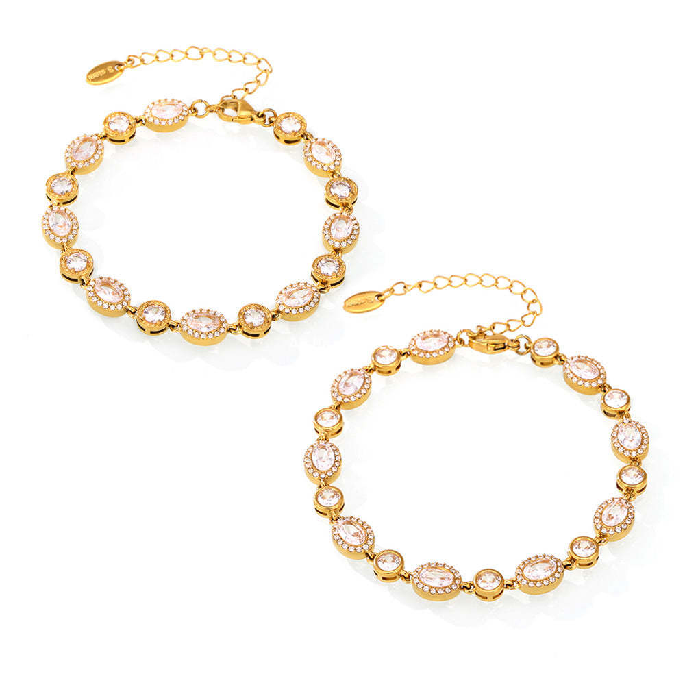 D관 - 스타 큐빅 세팅 핸드메이드 체인 고급 스테인리스 스틸 PVD 18K 도금 팔찌 [E570-571] 24.11-4