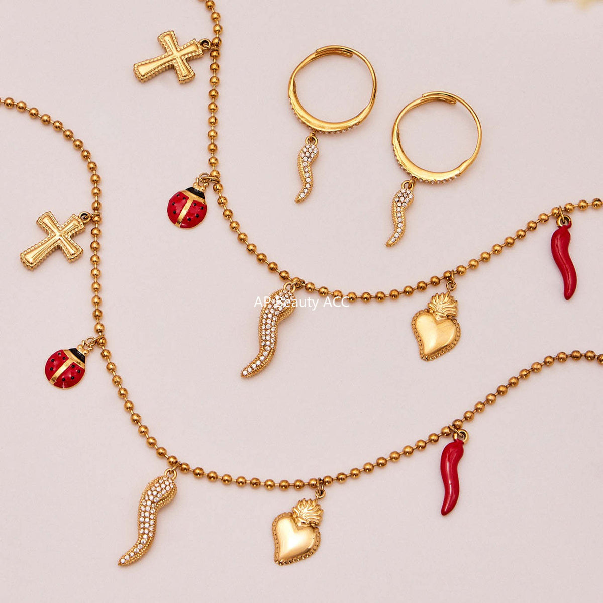 D관 - 스테인리스 스틸 큐빅 체리 딸기 펜던트 목걸이 팔찌 반지 [TXP437] 25.10-4