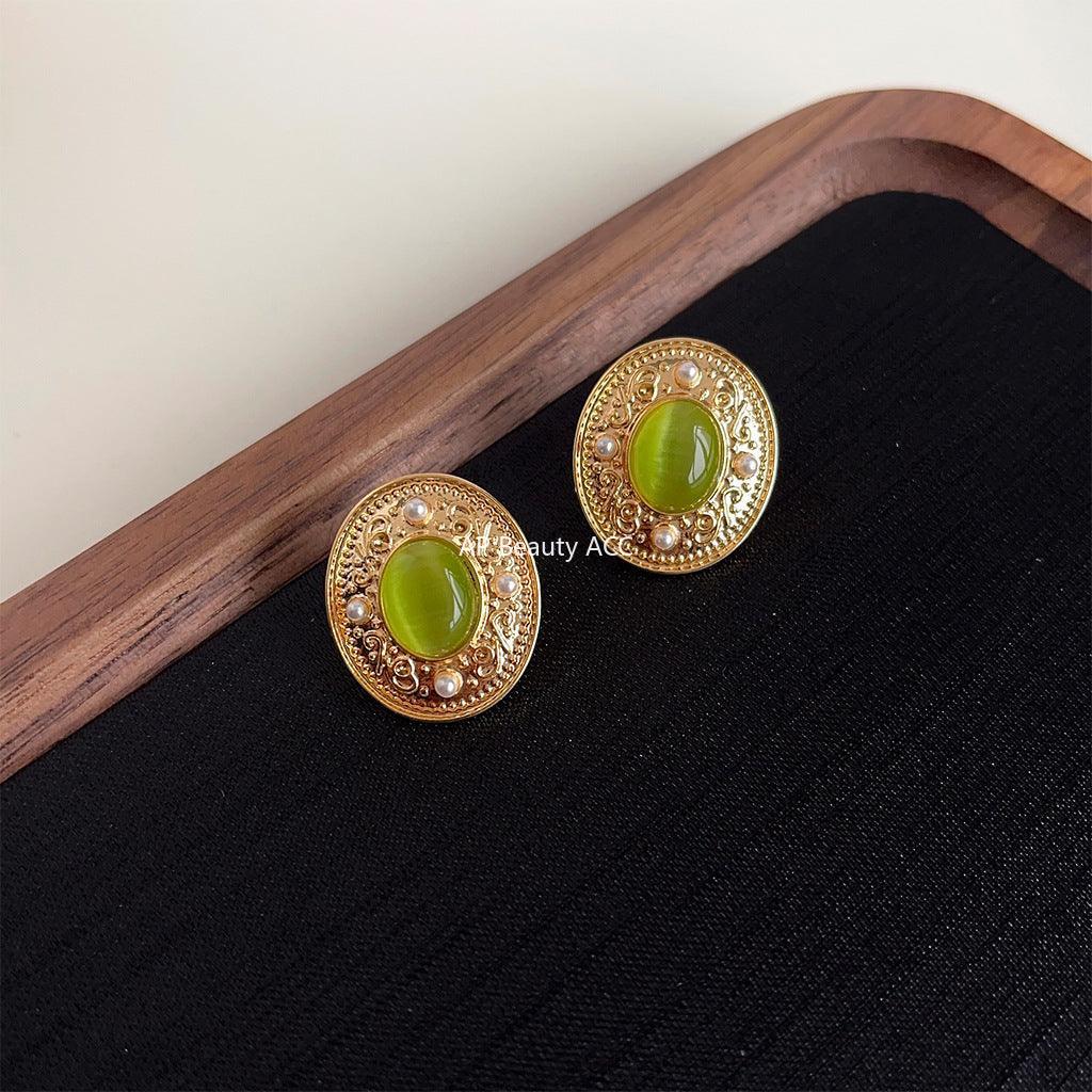 C관 - 고급스러운 14K 도금 복고풍 타원형 귀걸이 [3639] 24.03-4