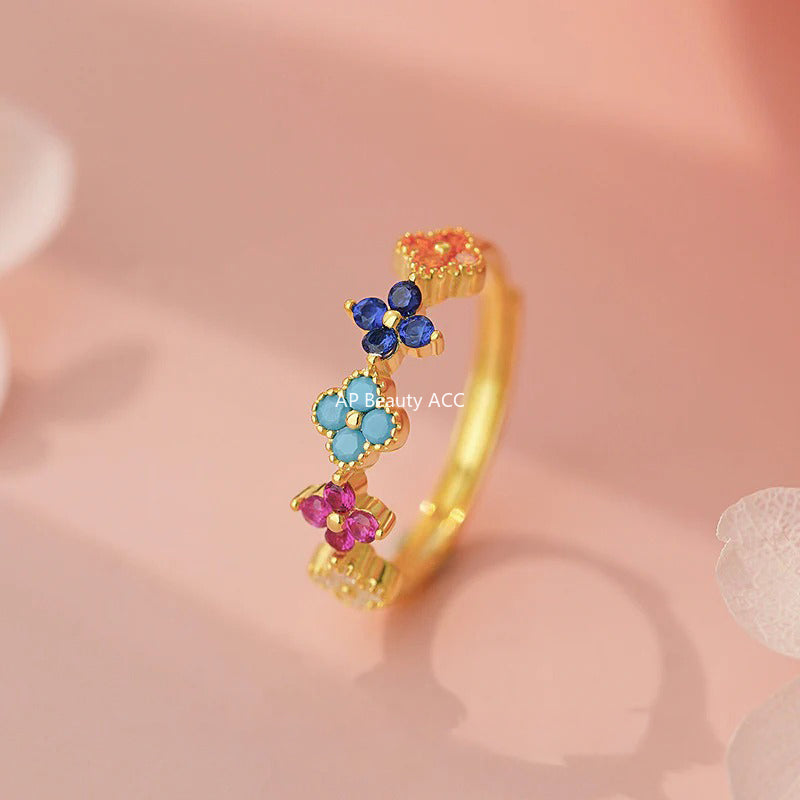 B관 - 925 실버 컬러 클로버 플라워 반지 귀걸이 [YC3164R_1 YC6343E_1] 25.11-2