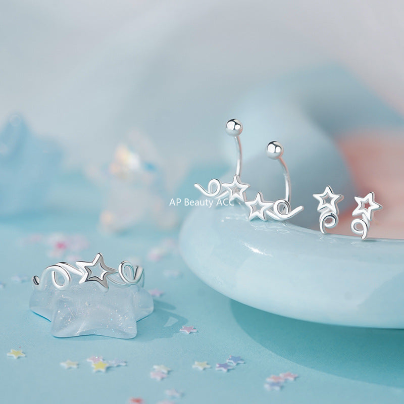 B관 - 925 실버 별 디자인 피어싱 귀걸이 반지 [YC3816R_1 YC3495E_1] 25.10-3