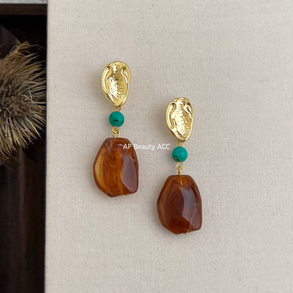 C관 - 핸드메이드 불규칙 브라운 925 은침 귀걸이 [6814] 25.09-4