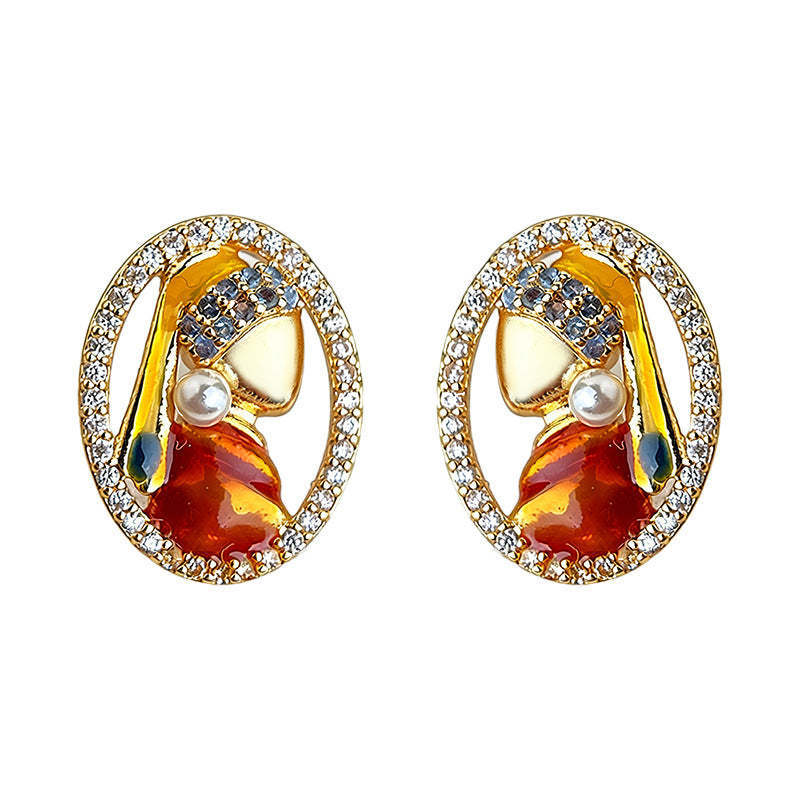 C관 - 명화 인물 큐빅 진주 925 은침 귀걸이 [7239] 25.12-3