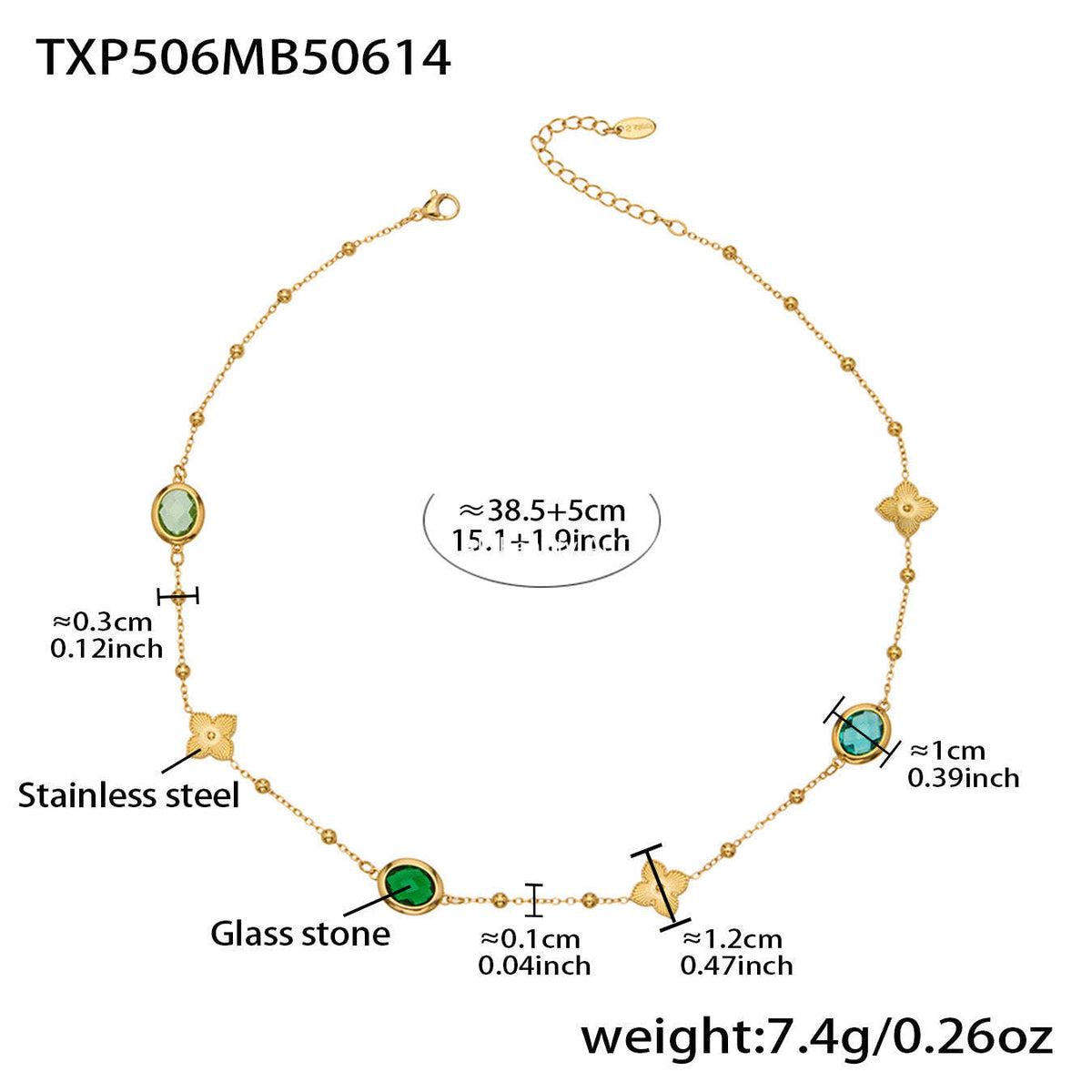 D관 - 스테인리스 스틸 타원형 컷팅 글라스 스톤 18K도금 목걸이 팔찌 귀걸이 [TXP506] 25.12-1