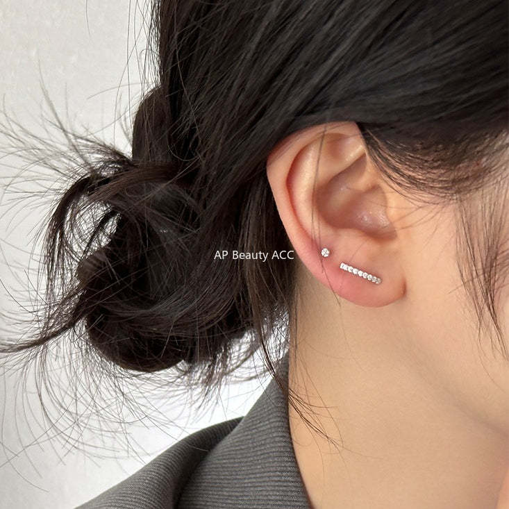 A관 - 999 실버 라인 큐빅 후크형 귀걸이 [EH-2203.EB] 25.12-2