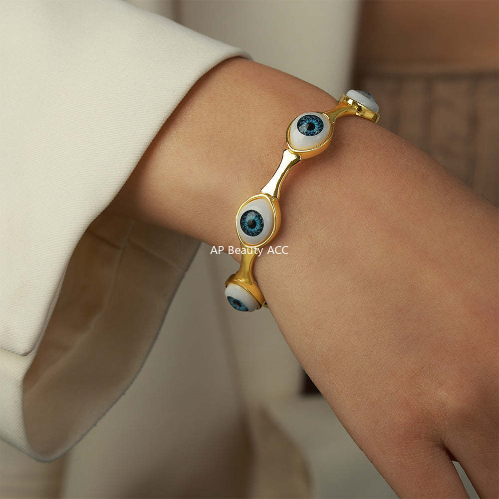 D관 - 신주 18K 도금 악마의 눈 디자인 오픈형 팔찌 반지 [Y088] 25.10-5