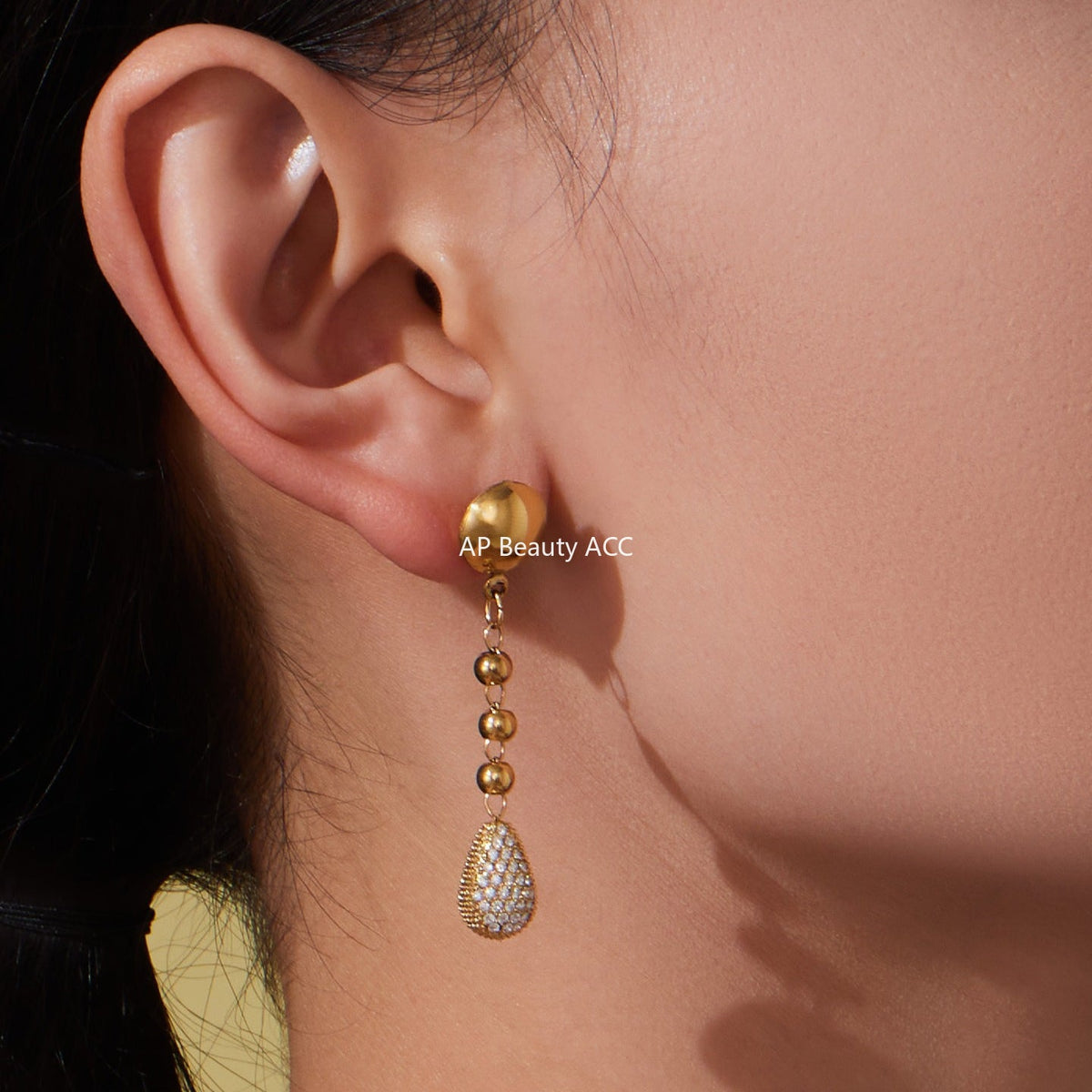 D관 - 18K 골드 도금 스테인리스 스틸 물방울 큐빅 비즈 체인 목걸이 귀걸이 [TXP419-TXF419] 25.10-1