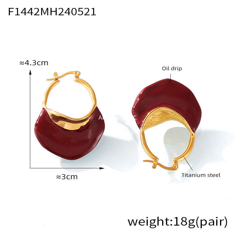 D관 - 스테인리스 스틸 레드 디자인 오일 코팅 귀걸이 [F1136] 24.12-4