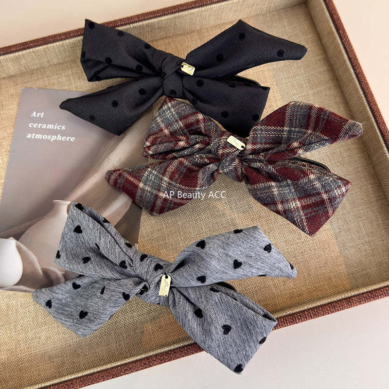 E관 - 체크 도트 리본 골드 포인트 집게핀 [27749] 25.12-1