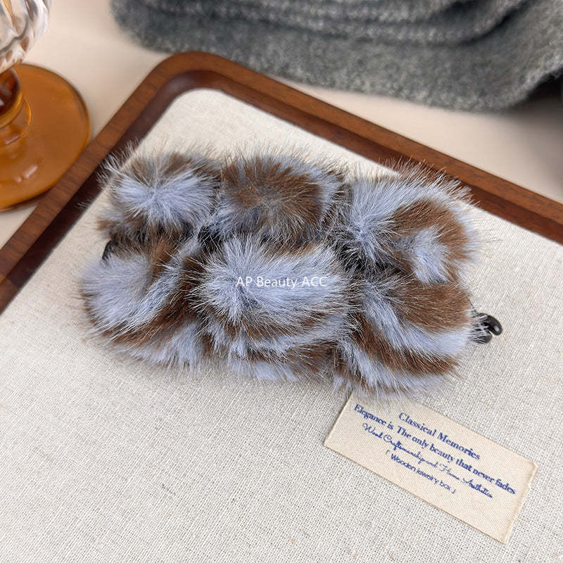 E관 - 퍼 소재 3구 디자인 호피무늬 집게핀 [27619] 25.10-5