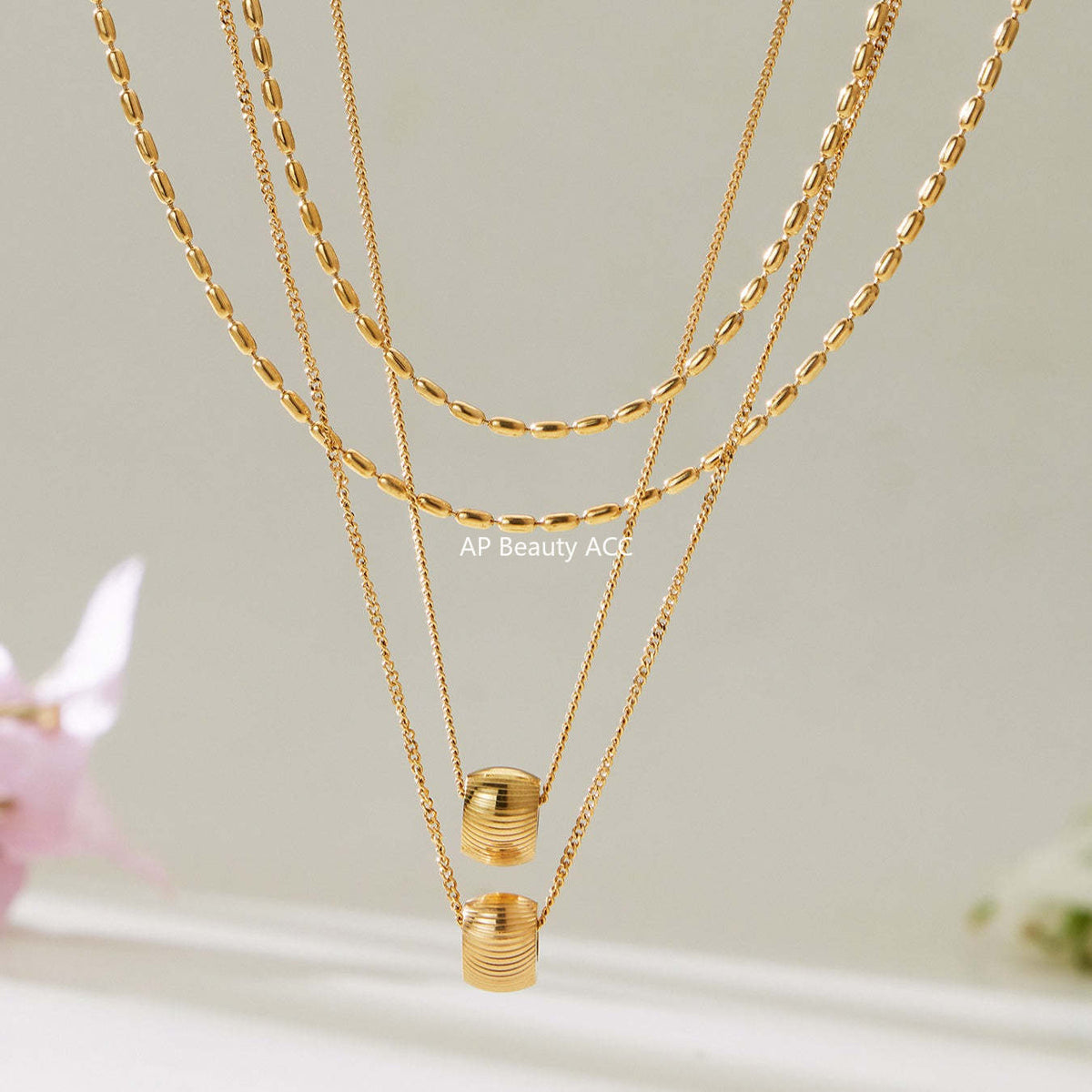 D관 - 스테인리스 스틸 더블 레이어드 18K 도금 행운 목걸이 [P877] 25.11-4