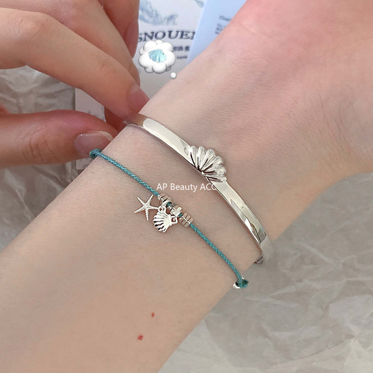 A관 - 불가사리 조개 925 실버 스트랩 팔찌 [SL-488] 25.12-1