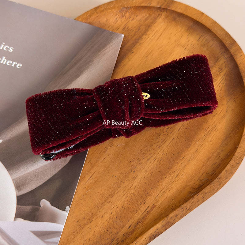 E관 - 글리터 벨벳 리본 모양 바나나 집게핀 [27763] 25.12-1