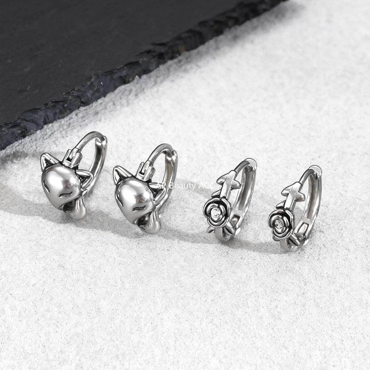 G관 - 여우 로즈 디자인 스테인리스 스틸 귀걸이 [EH-821] 25.12-2