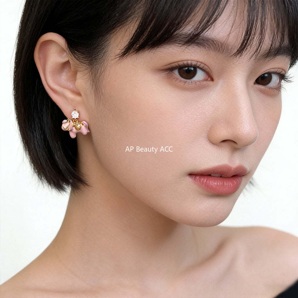 C관 - 925 은침 핑크 말 큐빅 핸드페인팅 귀걸이 [7244] 25.12-3