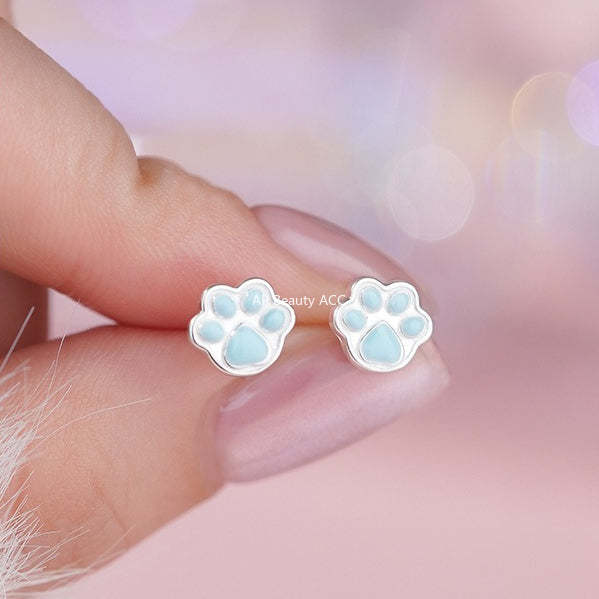 B관 - 999 실버 고양이 발바닥 모양 귀걸이 [YC3004E_1] 25.11-3