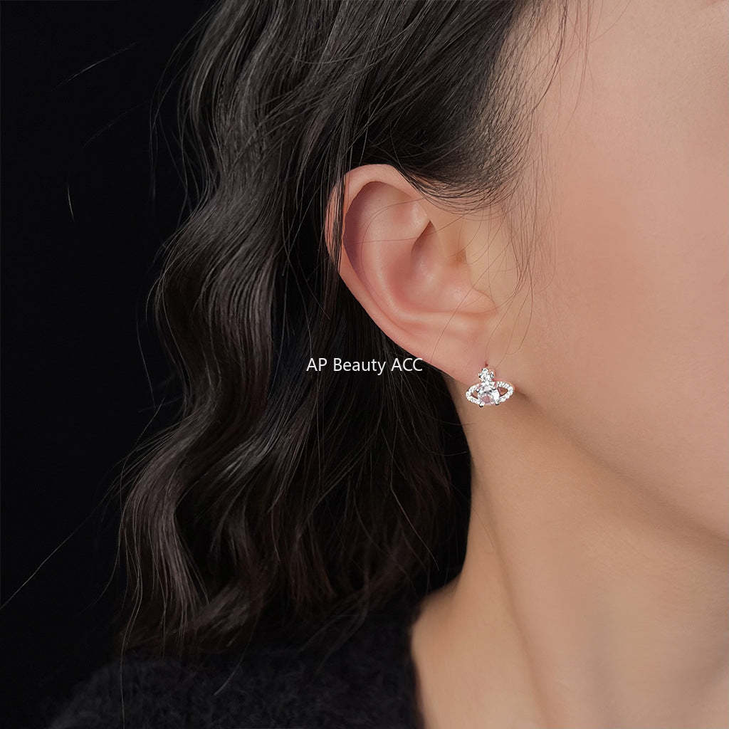 C관 - 큐빅 행성 디자인 큐빅 미니 데일리 은침 귀걸이 [5675] 25.03-1