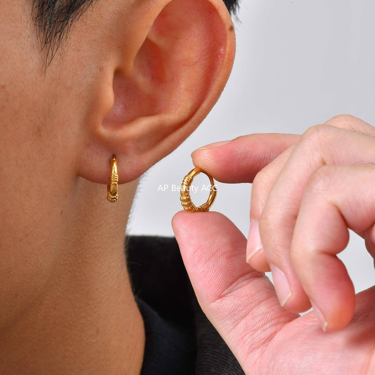 G관 - 스테인리스 스틸 스트랩 패턴 링 귀걸이 [EH-647] 25.12-1