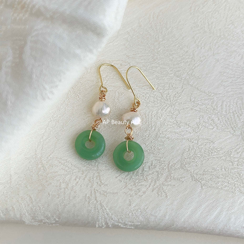 C관 - 담수 진주 핸드메이드 유리 합성옥 복고풍 개성 있는 귀걸이 [4094] 24.05-3