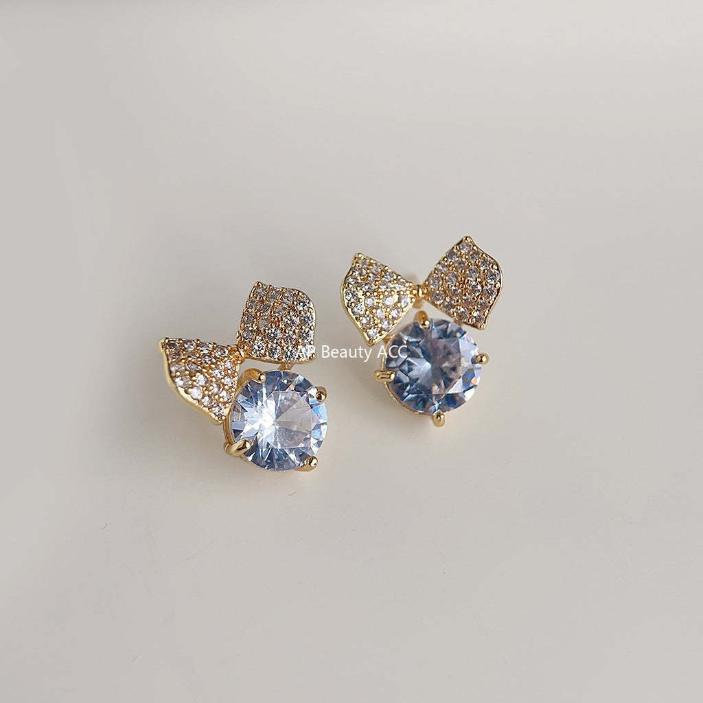 C관 - 고급스러운 큐빅 나비 리본 14K 도금 은침 귀걸이 [3727] 24.04-2