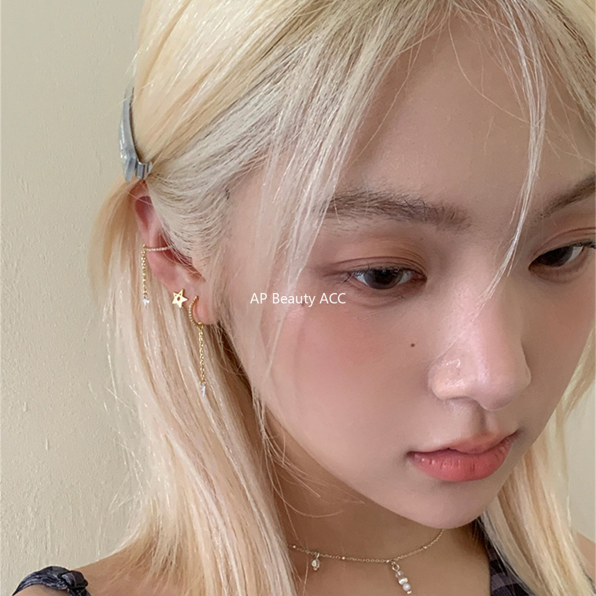 A관 - 925 은침 라인 별 후프 귀걸이 [EH-4182] 25.10-3