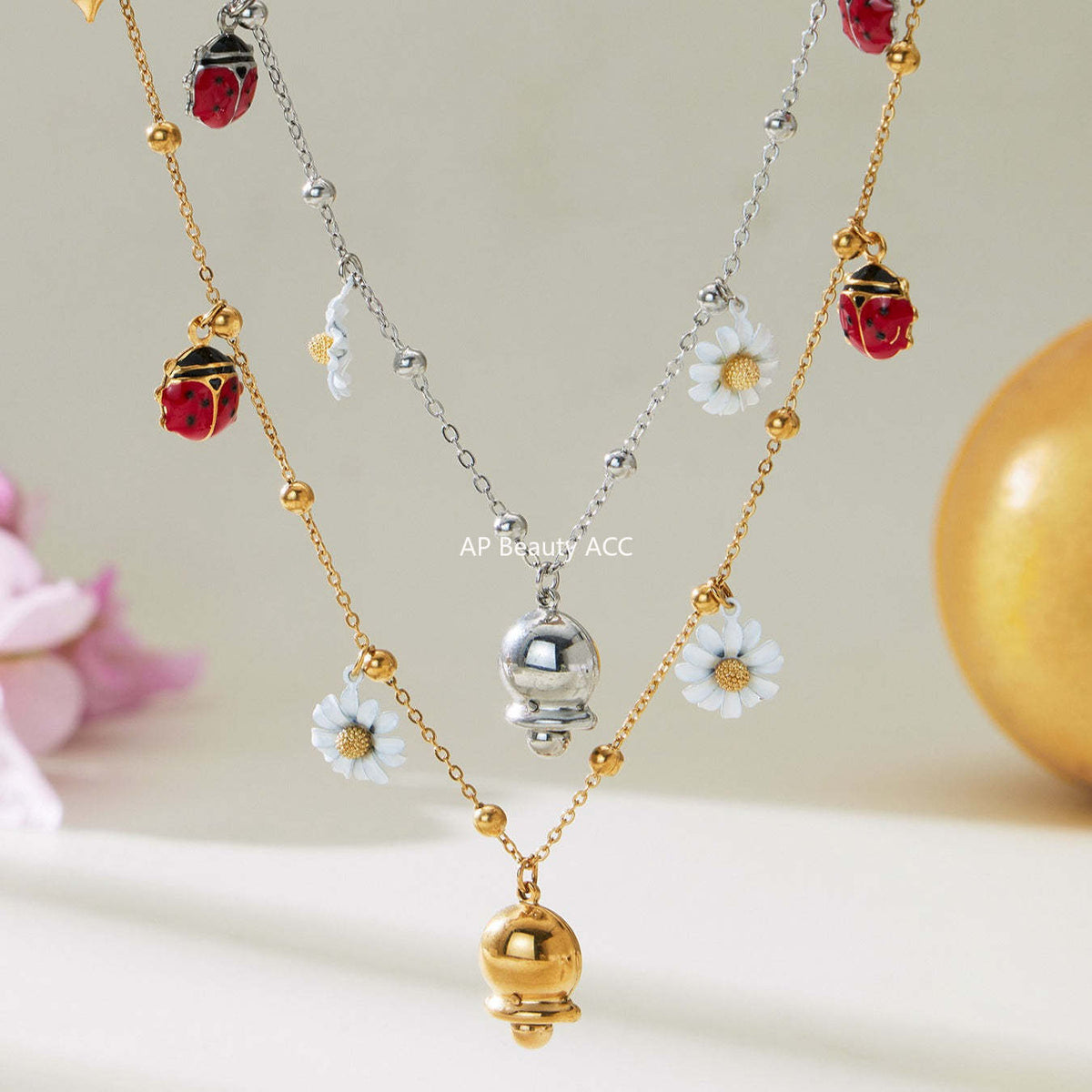 D관 - 스테인리스 스틸 해마 딸기 큐빅 펜던트 18K 도금 목걸이 [P755] 25.11-4