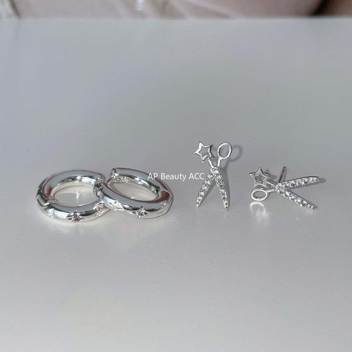 A관 - 925 은침 가위 모양 별 큐빅 스터드 링 귀걸이 [EH-4005] 25.09-4