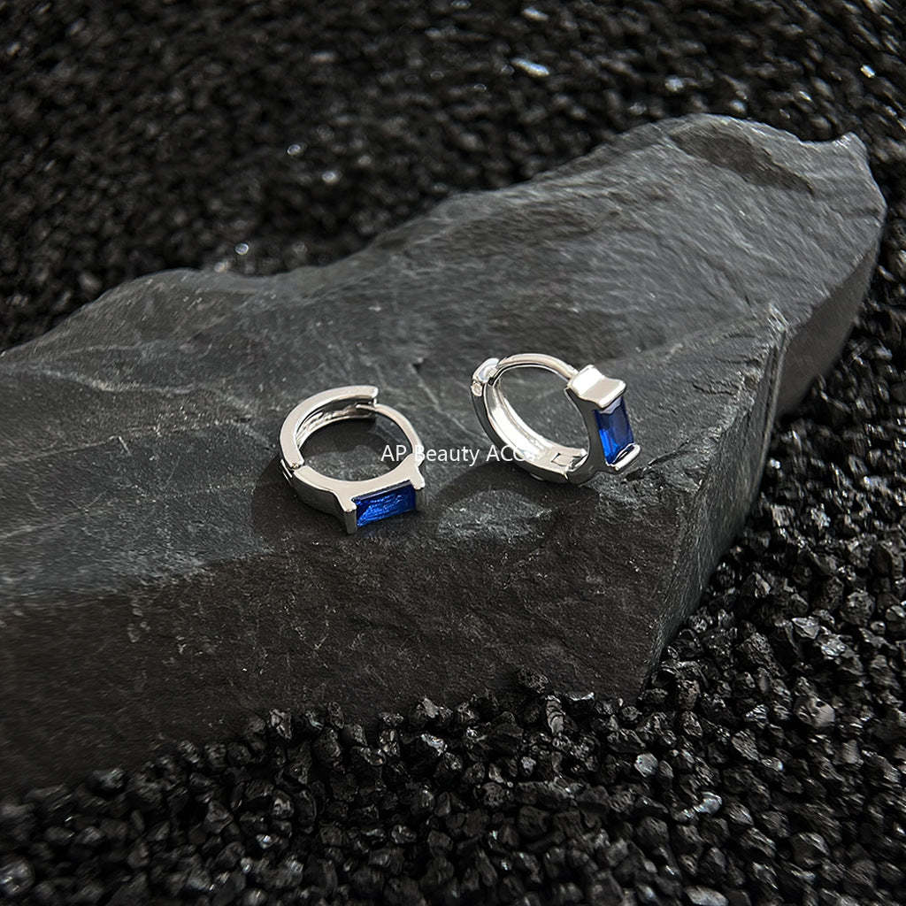 C관 - 블루 스퀘어 큐빅 백금 도금 귀걸이 [5926] 25.04-4