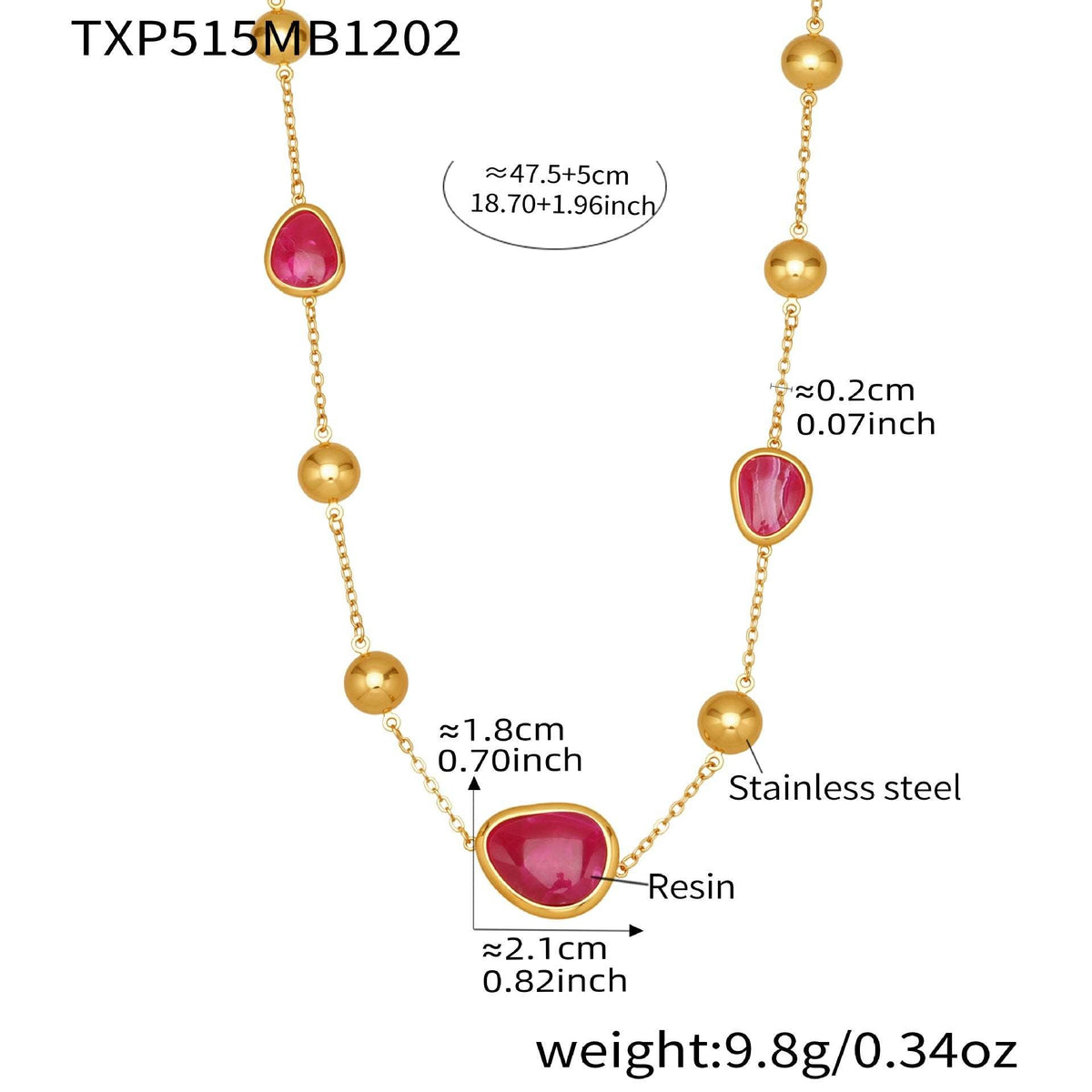 D관 - 컬러 레진 큐빅 하트 18K 도금 스테인리스 스틸 목걸이 팔찌 [TXP515] 25.12-2