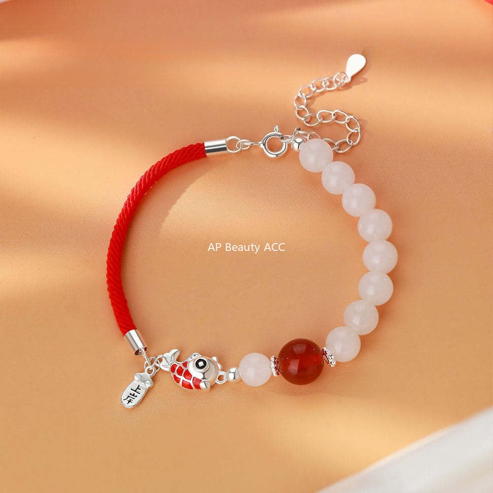 B관 - 999 실버 잉어 홍마노 커플 팔찌 [YC4658SL_1] 25.11-4