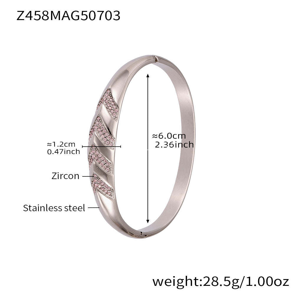 D관 - 대나무 물결 디자인 큐빅 스테인리스 스틸 18K 도금 팔찌 [Z454] 25.07-2