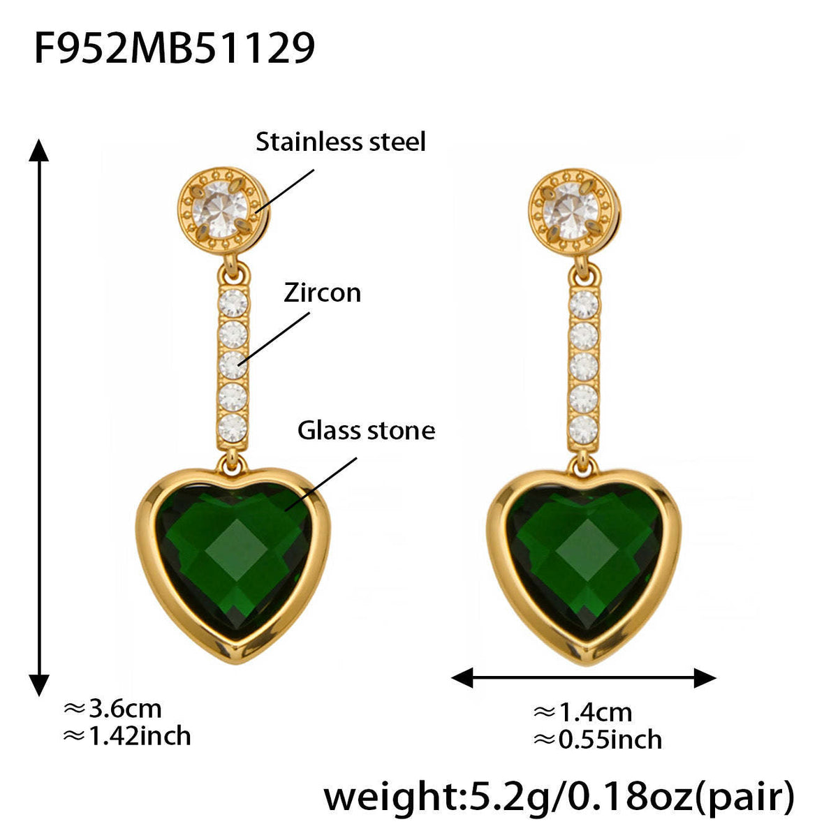 D관 - 스테인리스 스틸 하트 글라스 스톤 큐빅 18K도금 귀걸이 목걸이 [TXF507] 25.12-1