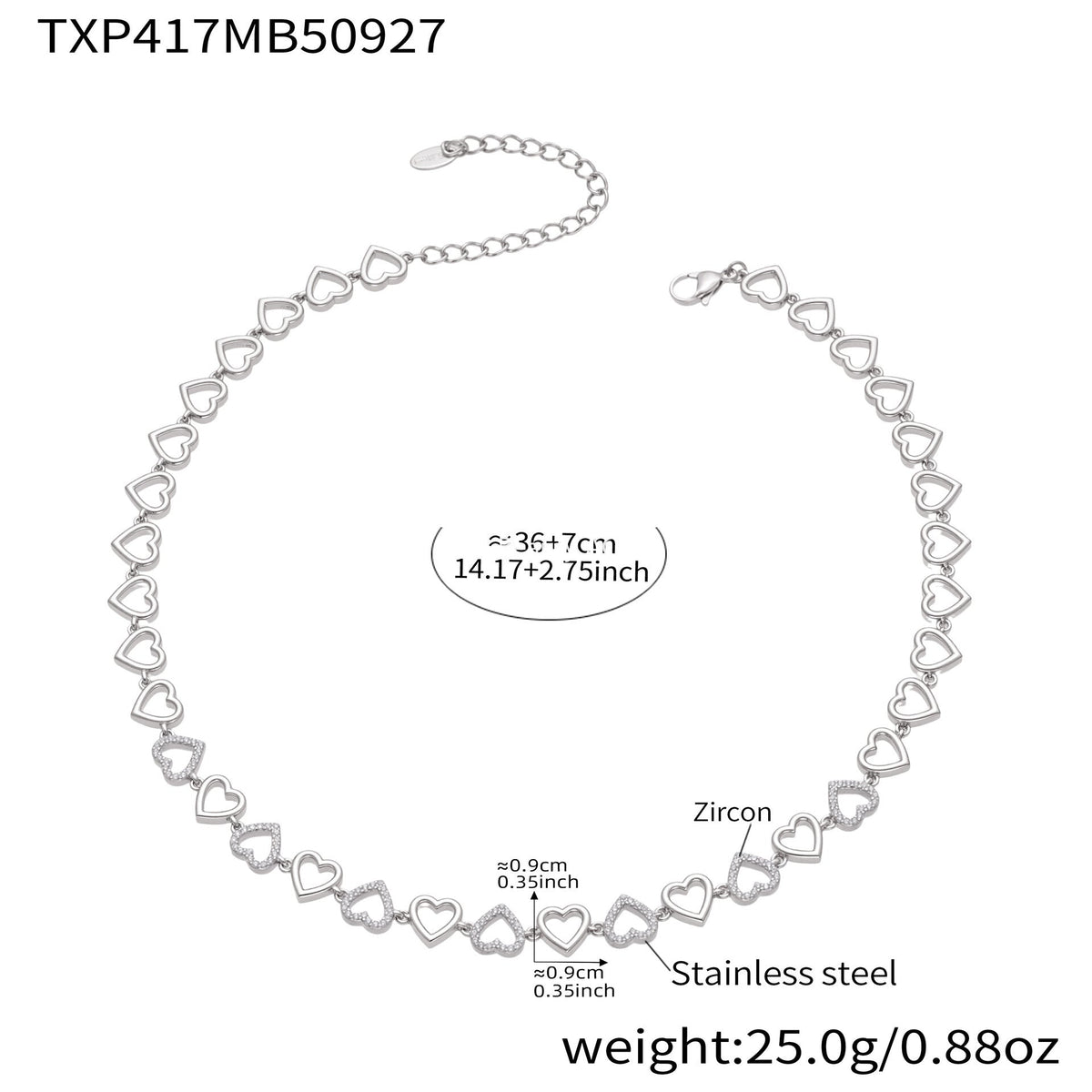 D관 - 18K 골드 도금 스테인리스 스틸 하트 큐빅 핸드메이드 체인 목걸이 팔찌 [TXP417] 25.10-1