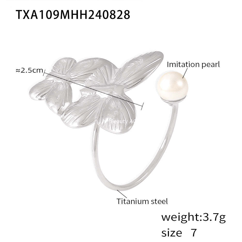 D관 - 캐주얼 럭셔리 감성 트렌디 진주 플라워 티타늄 스틸 18K 변색 방지 반지 [F111-A110] 24.09-1