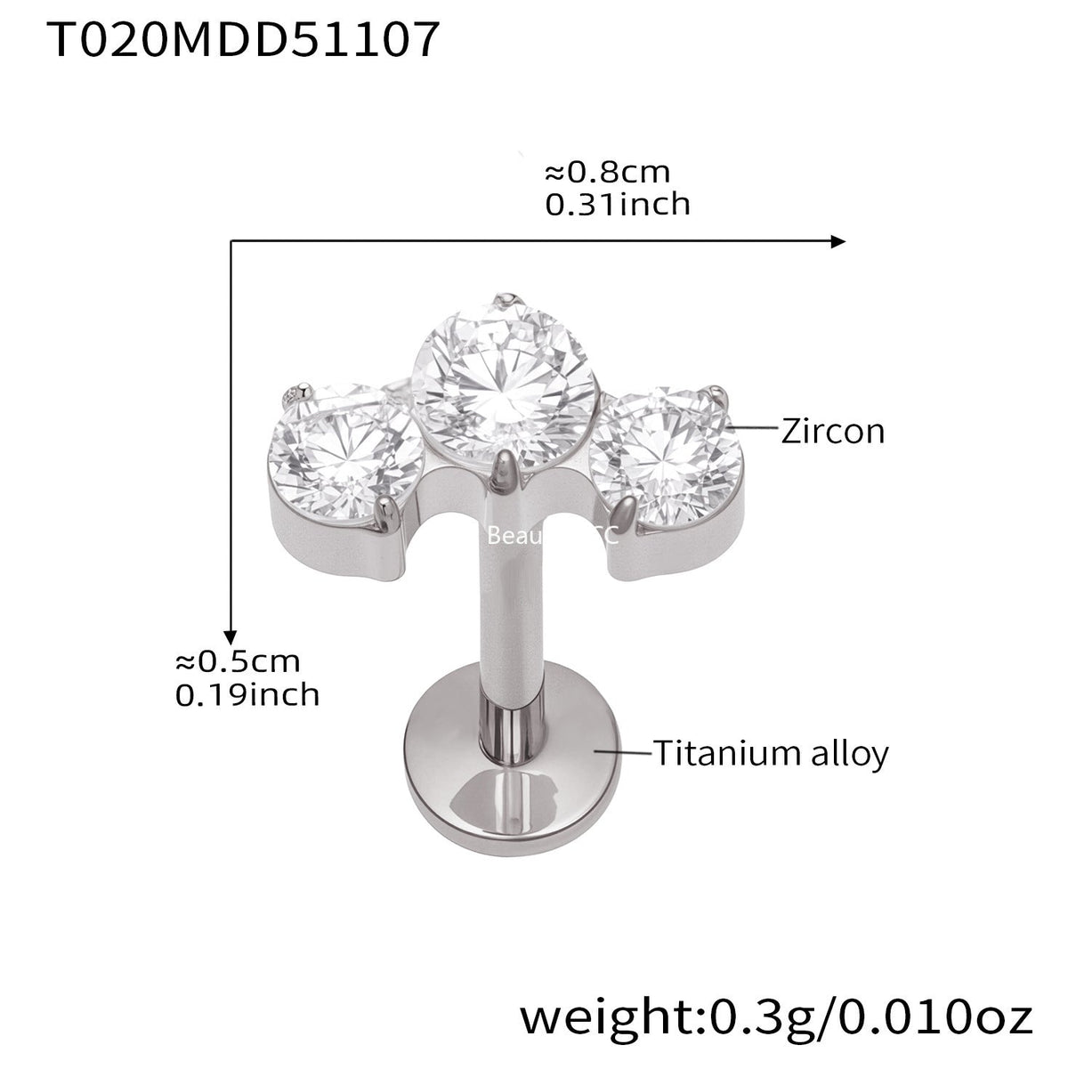 D관 - 티타늄 합금 스틸 입술용 단품 피어싱 [T009] 25.11-2