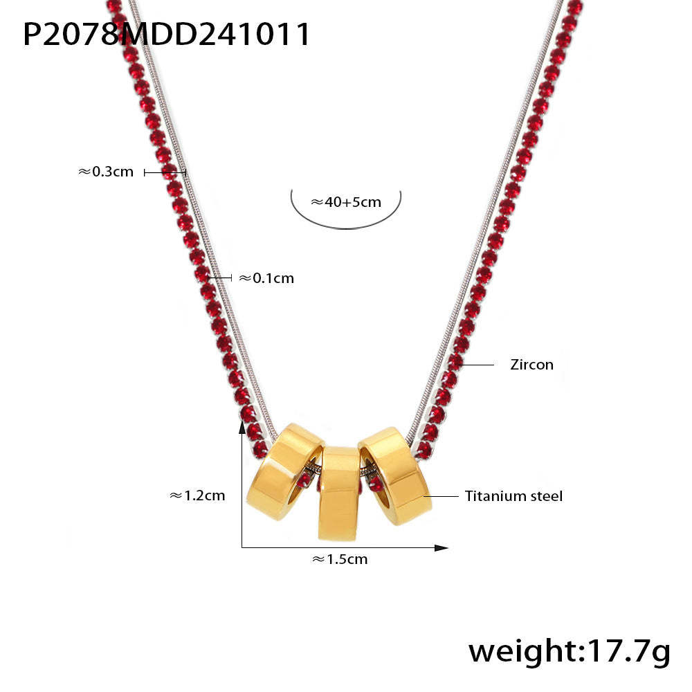 D관 - 티타늄 스틸 18K 도금 컬러 큐빅 3중 초커 3mm 큐빅 목걸이 [P2078] 24.10-3