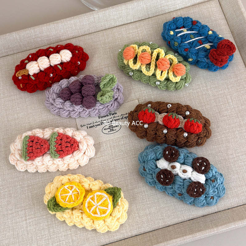 E관 - 핸드메이드 코바늘 니트 과일 디자인 헤어핀 [27629] 25.11-1