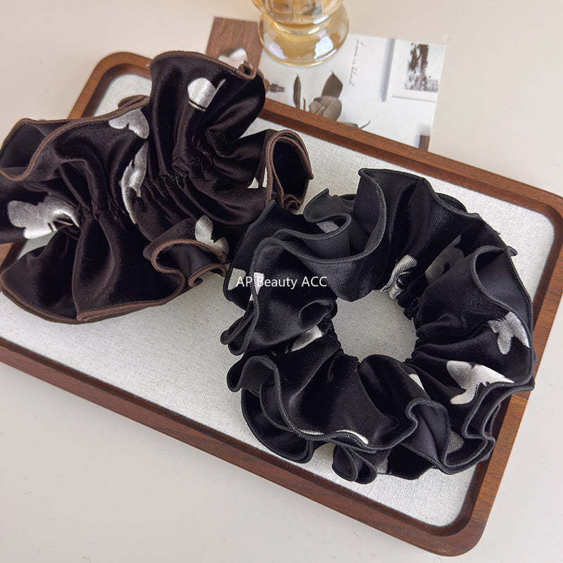 E관 - 벨벳 나비 패턴 더블 레이어 대형 곱창 헤어밴드 [27695] 25.11-3