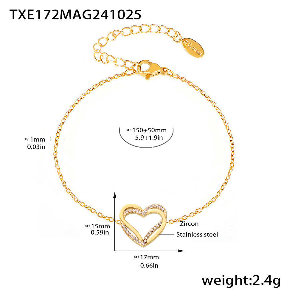 D관 - 하트 큐빅 세팅 유니크 달콤한 PVD 18K 도금 더블 레이어 목걸이 팔찌 [TXP172-TXE172-P1694] 24.11-1