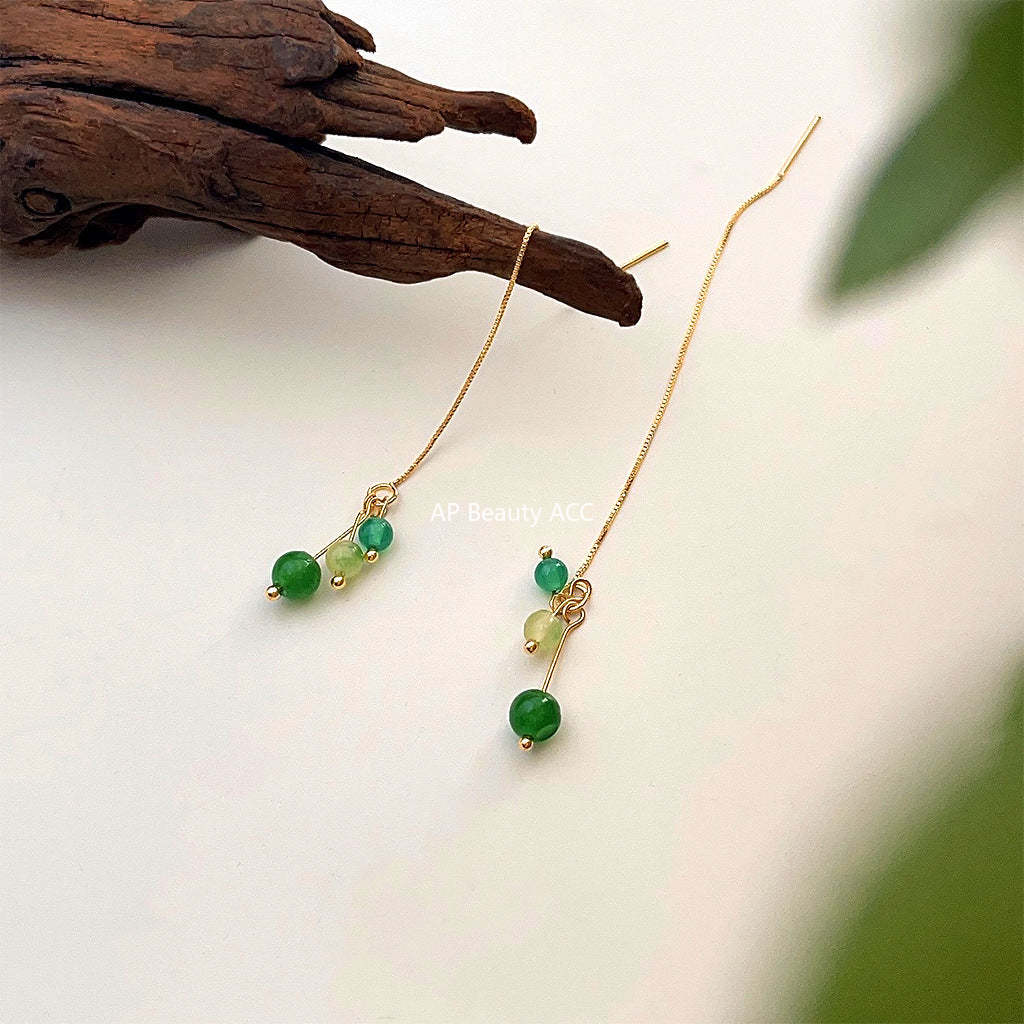 C관 - 14K 도금 그린마노 천연석 펜던트 귀걸이 [4121] 24.06-1