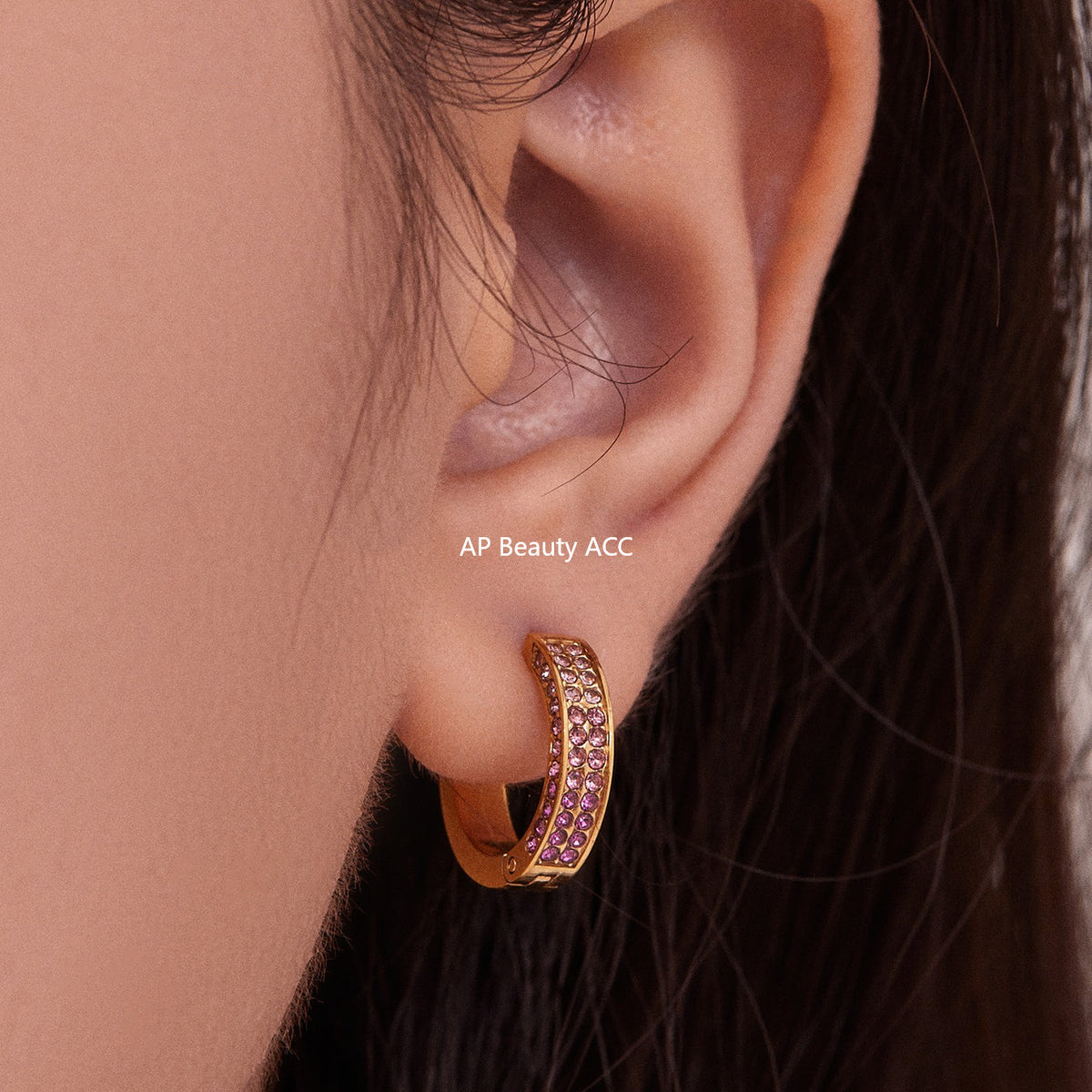 D관 - 스테인리스 컬러 큐빅 18K 도금 후프 링 귀걸이 [F930] 25.11-2