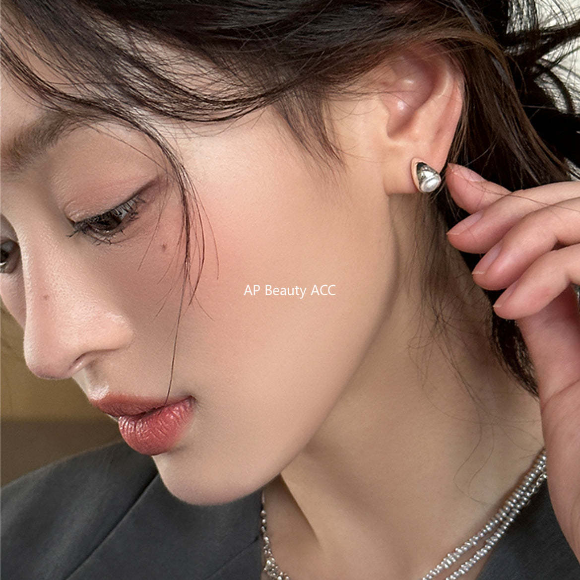 A관 - 타원형 진주 물방울 디자인 925 은침 귀걸이 [EH-4030] 25.09-2
