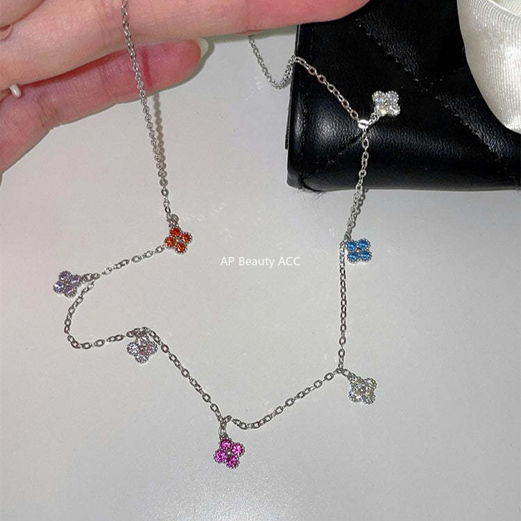 A관 - 네잎클로버 모양 컬러 큐빅 펜던트 목걸이 [XL-1214] 25.12-2