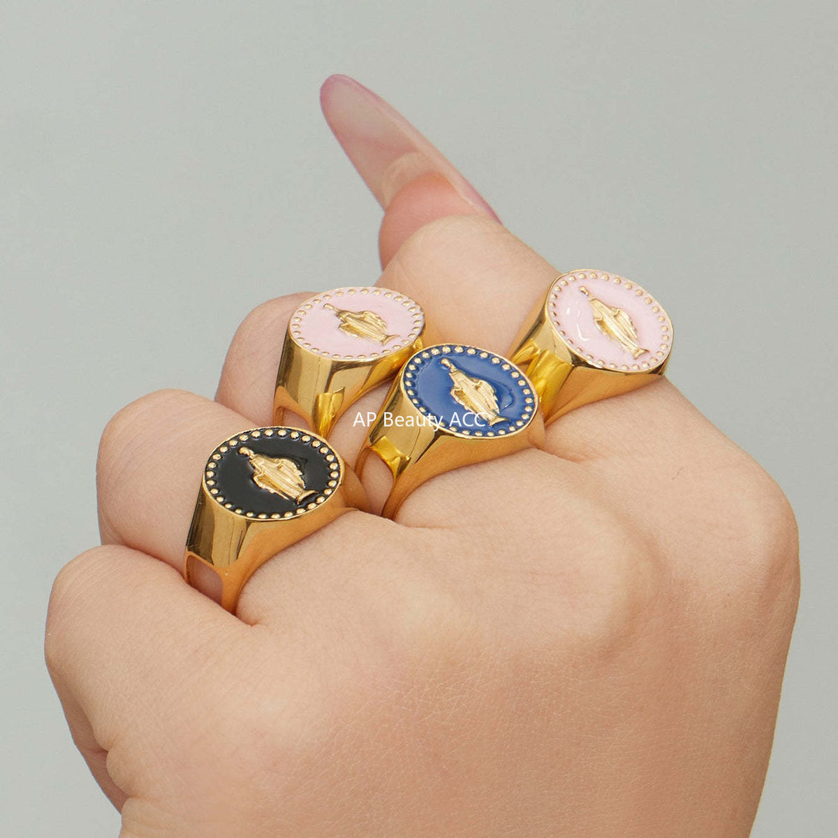 D관 - 스테인리스 스틸 18K 도금 성모마리아 오픈형 반지 [A676] 25.12-3